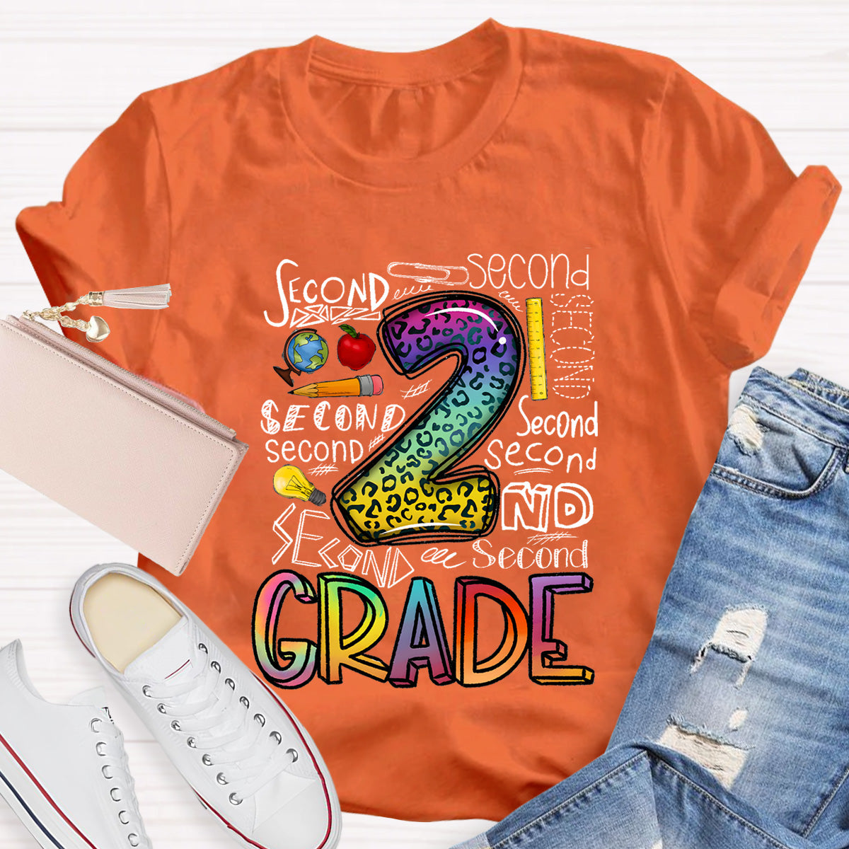 Personalized Grade Leopard  2nd Grade Teacher T-Shirt
