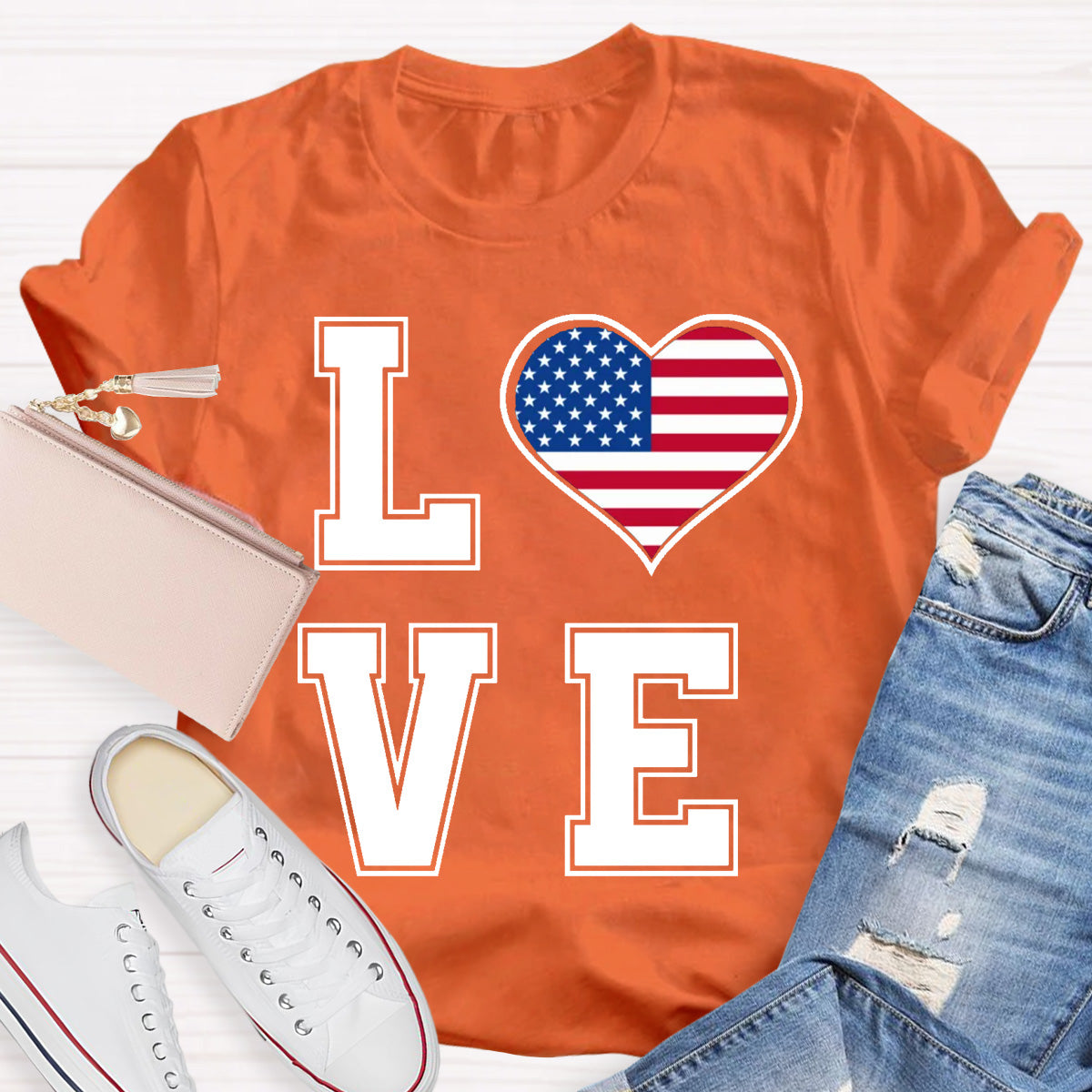American Flag Love Teacher T-Shirt