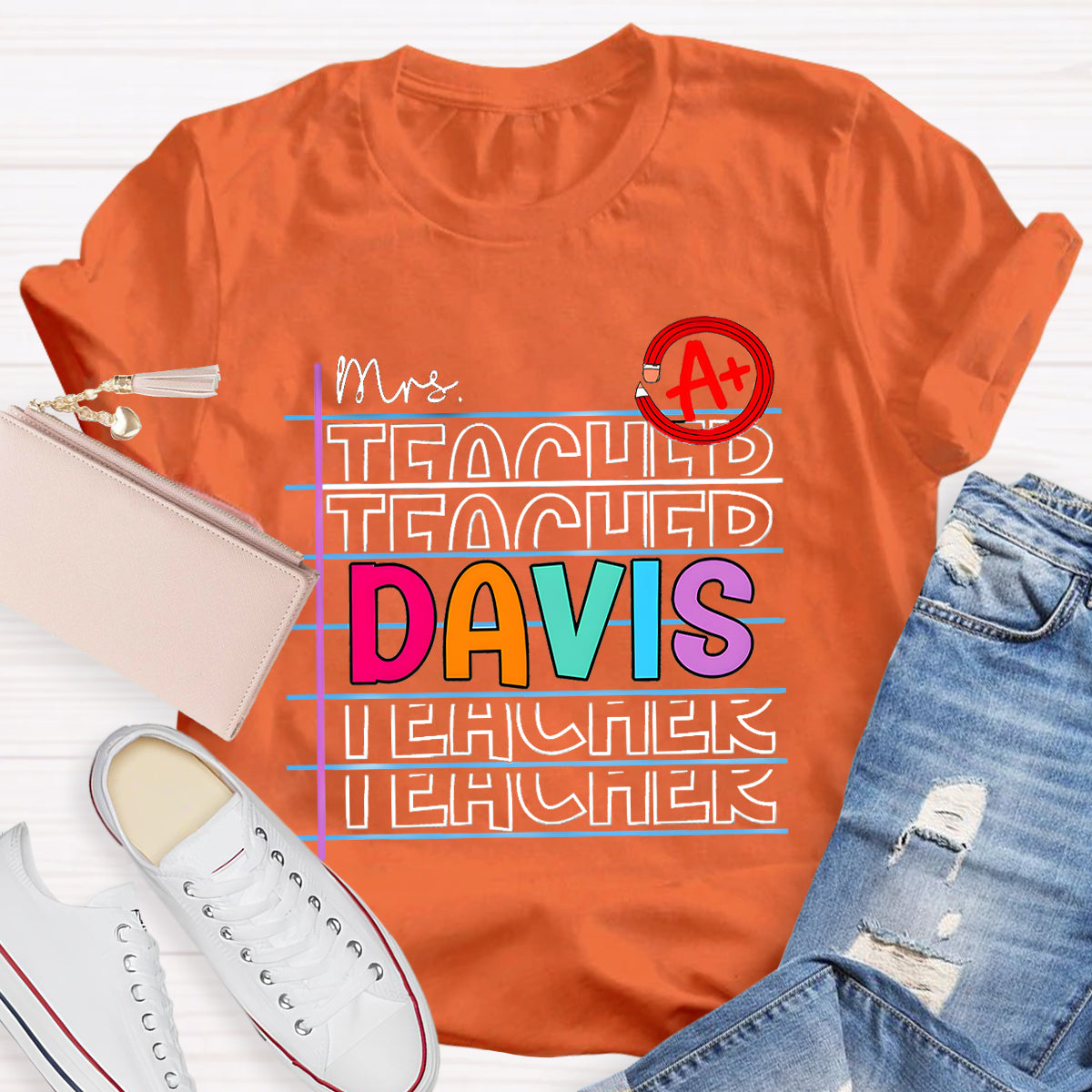 Personalized Name Colorful Letters Teacher T-Shirt
