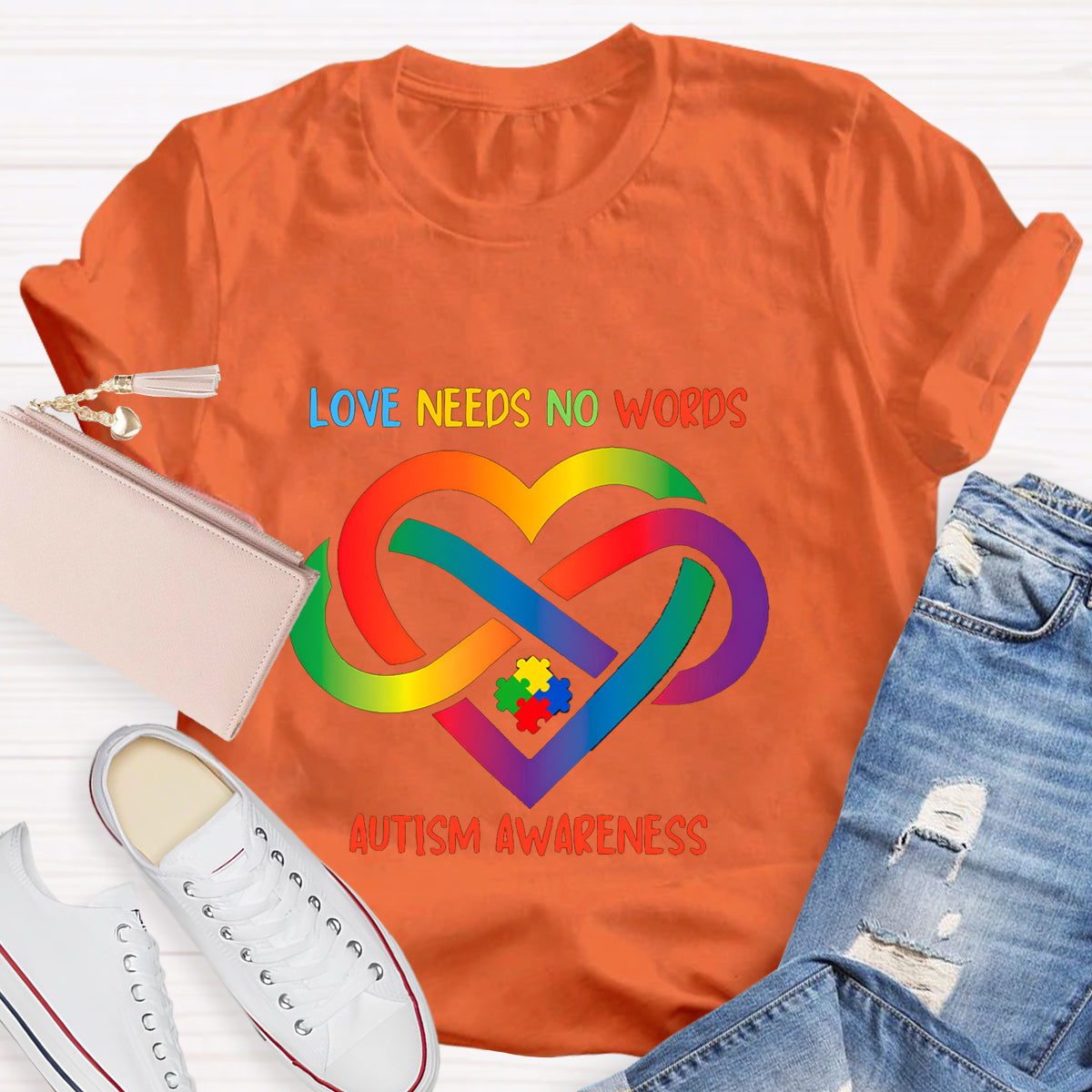Love Needs No Words Colorful Heart Infinity Symbol T-Shirt