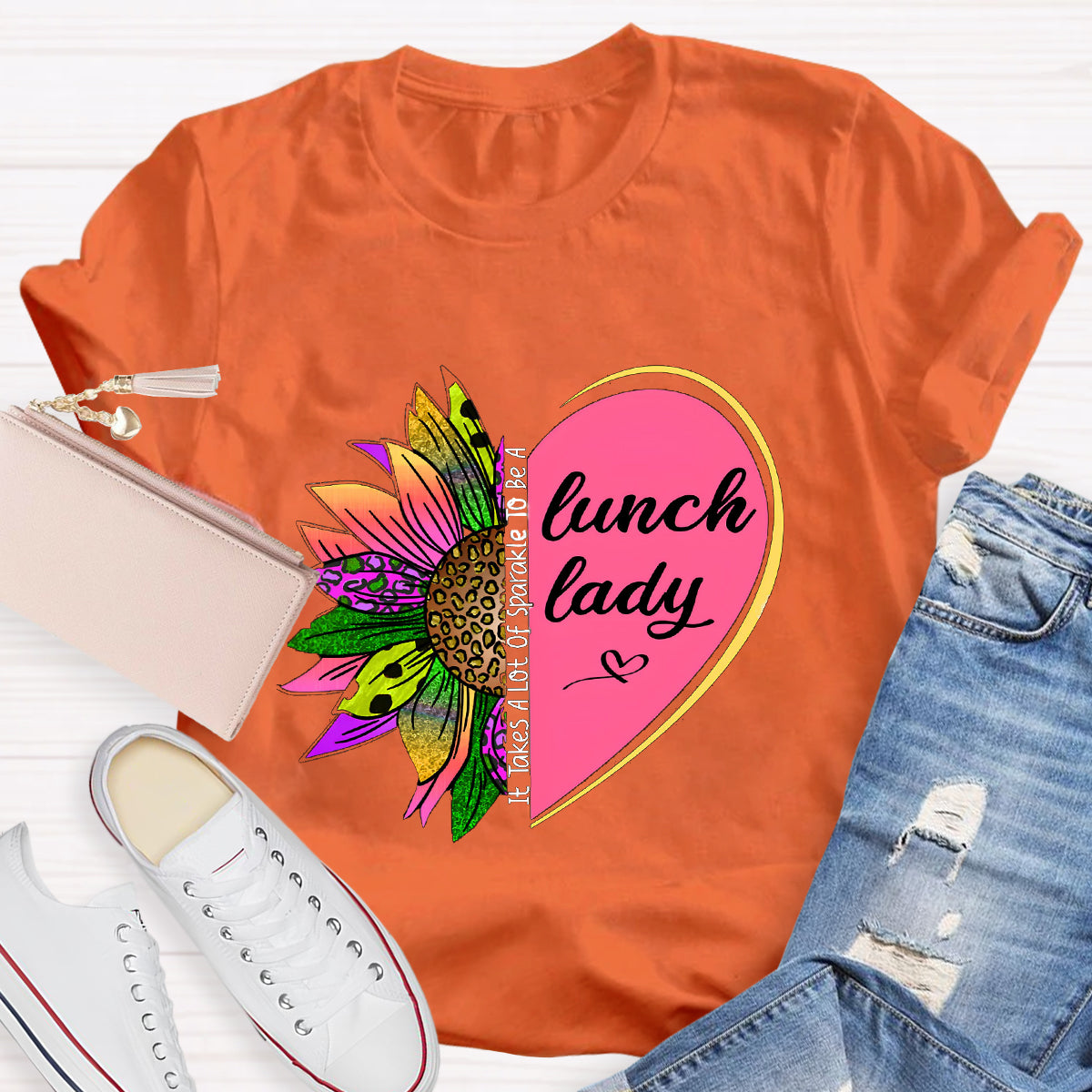 It Takes A Lot Of Sparkle To Be A Lunch Lady Heart Sunflower T-Shirt