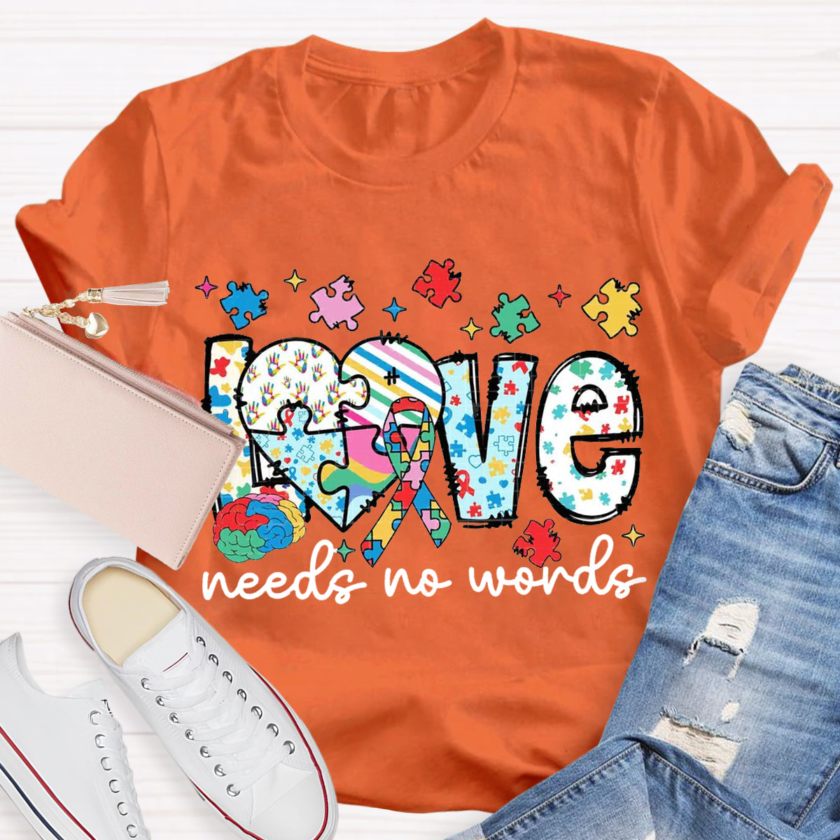 Love Needs No Words Autism Teacher T-Shirt