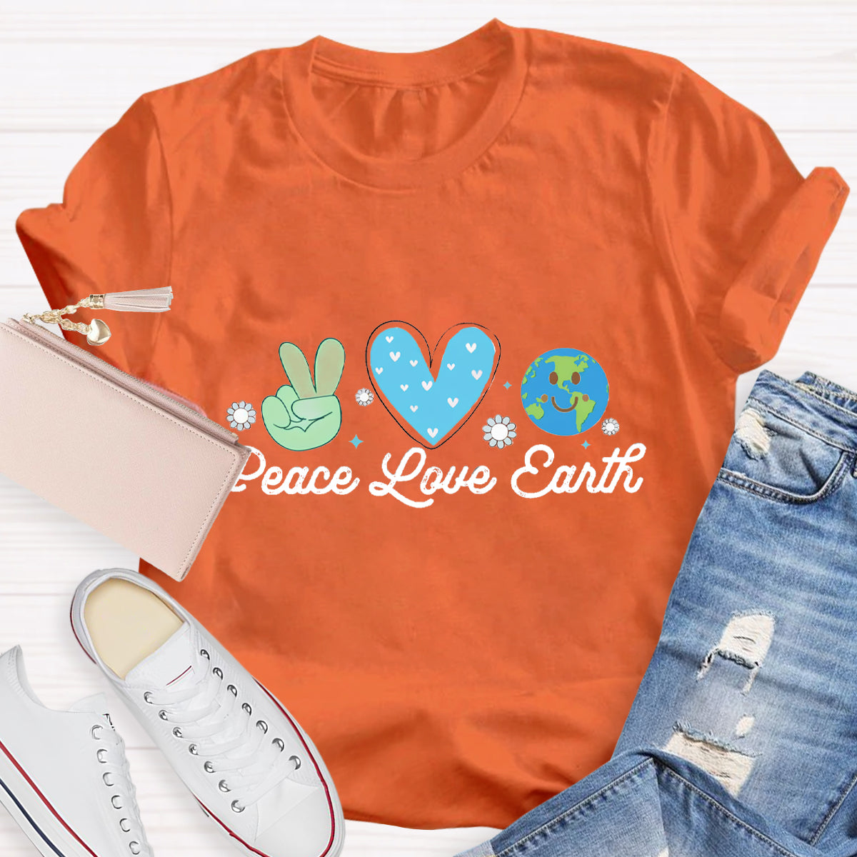 Peace Love Earth Teacher T-Shirt