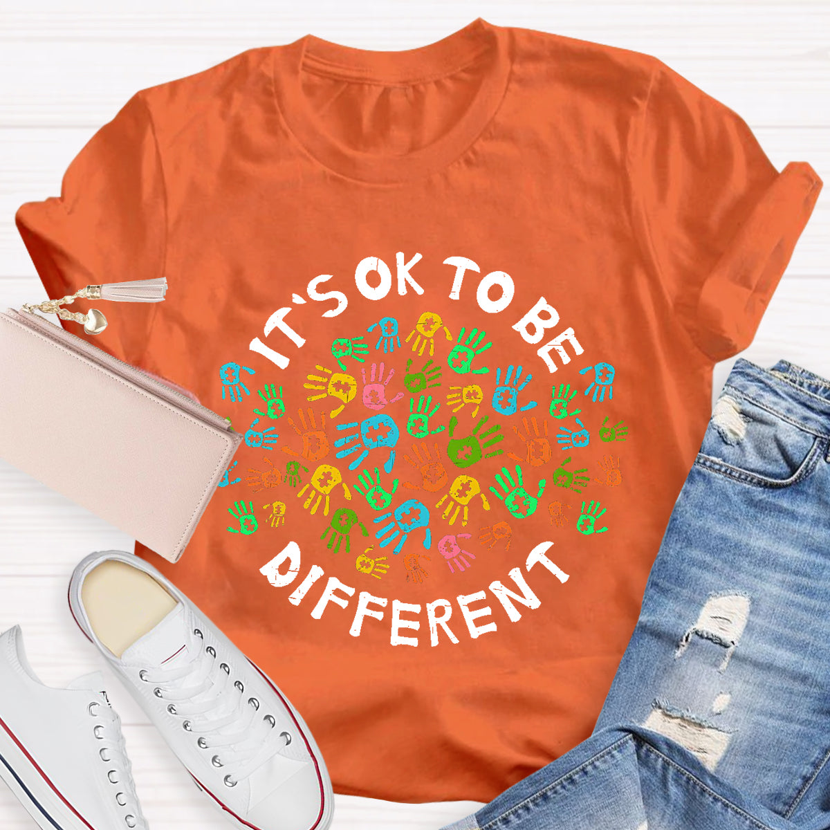 It'S Ok To Be Different Colorful Hands Teacher T-Shirt