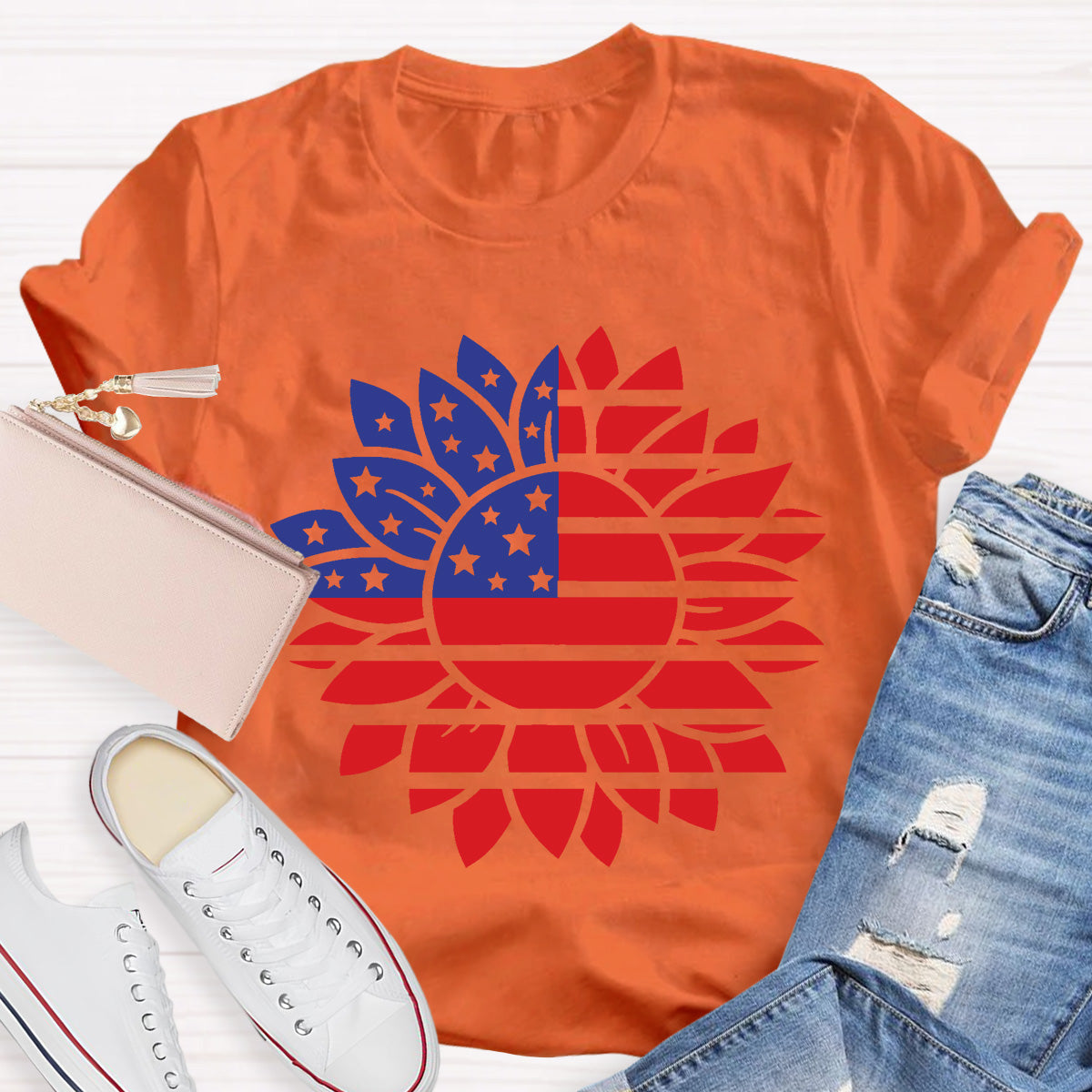 Stars and Stripes Sunflower Teacher T-Shirt