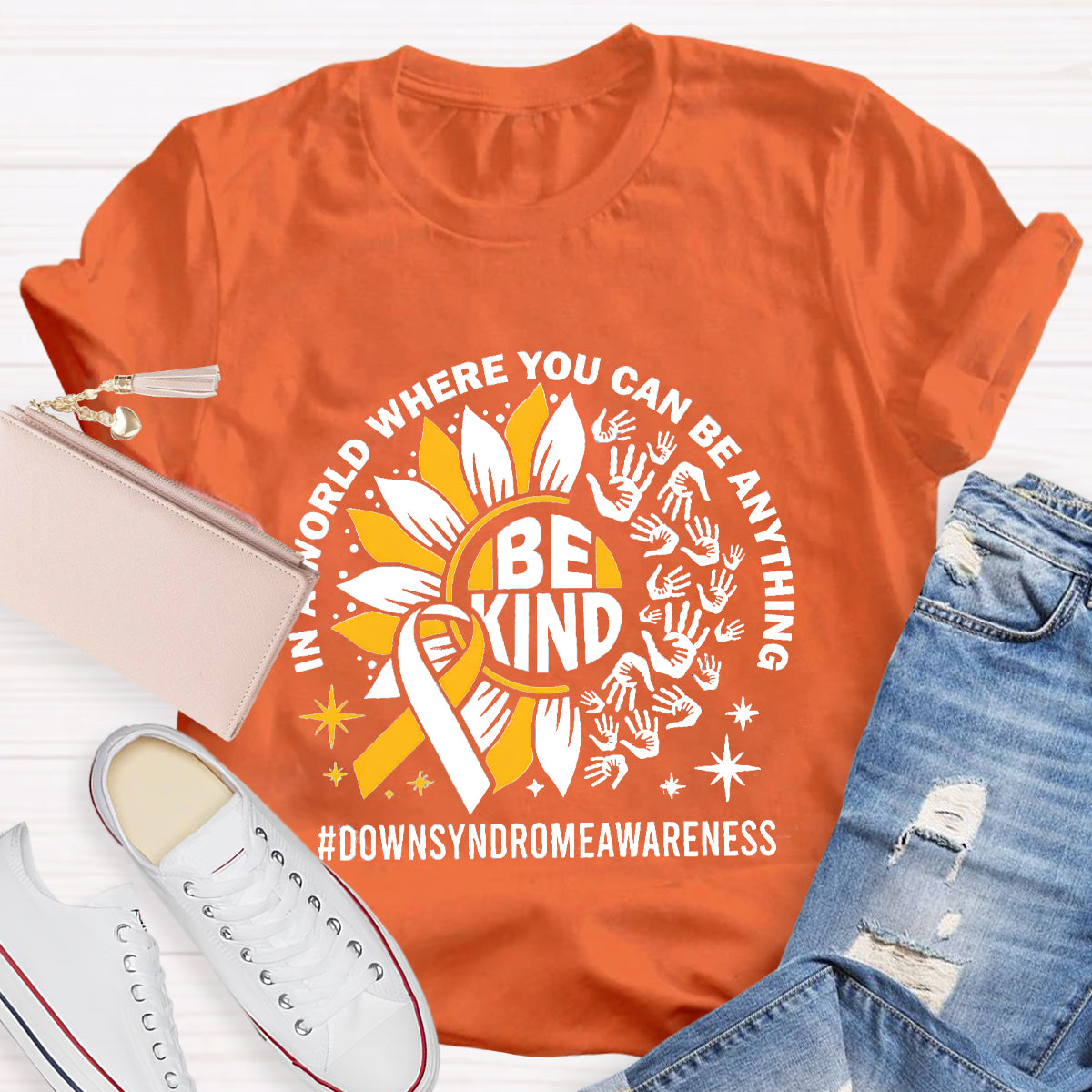 Be Kind Down Syndrome Awarenes Teacher T-Shirt