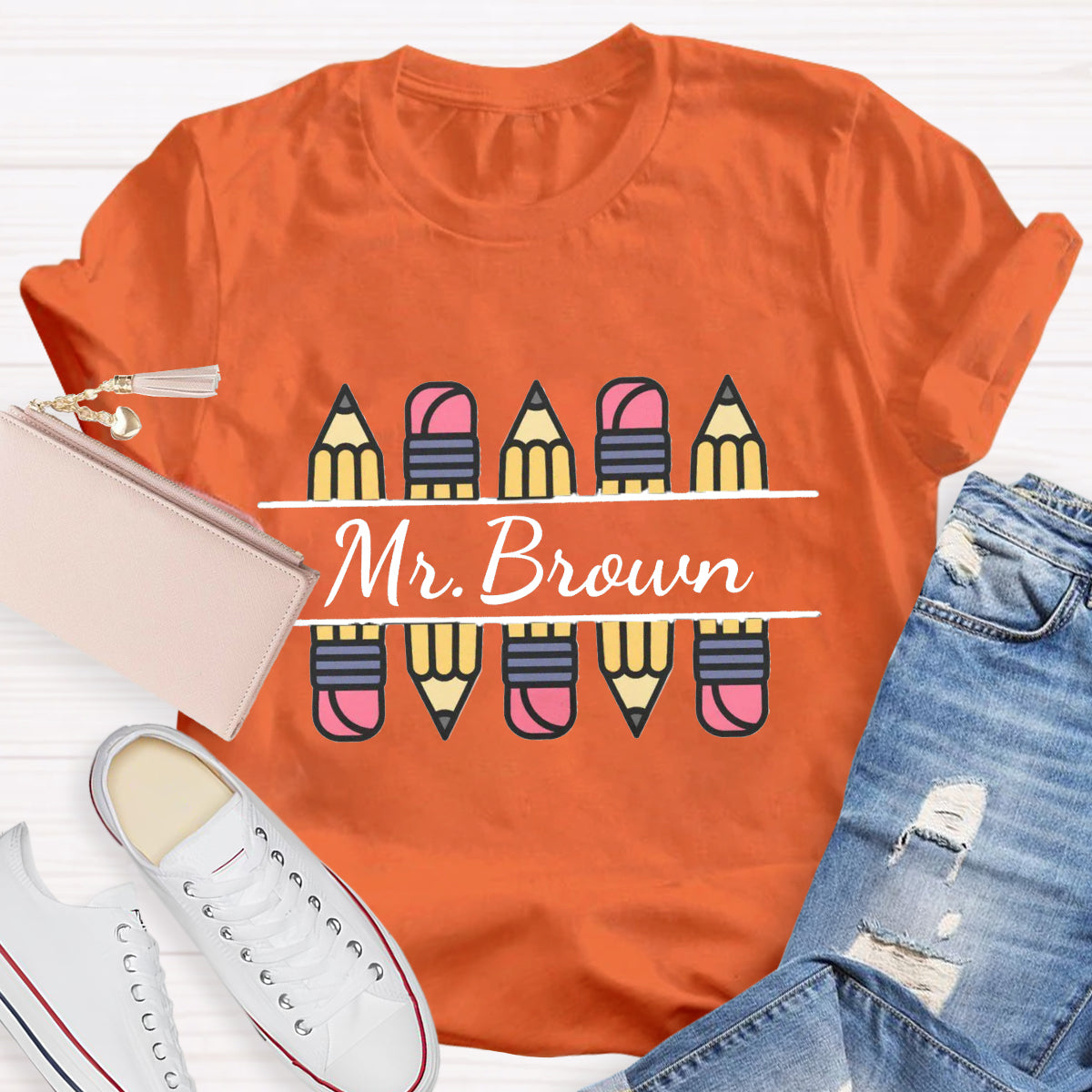 Personalized Name Pencil Teacher T-Shirt