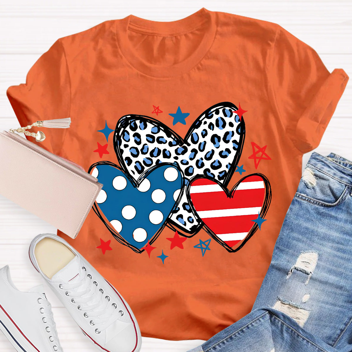 Three Heart And Stars Teacher T-Shirt