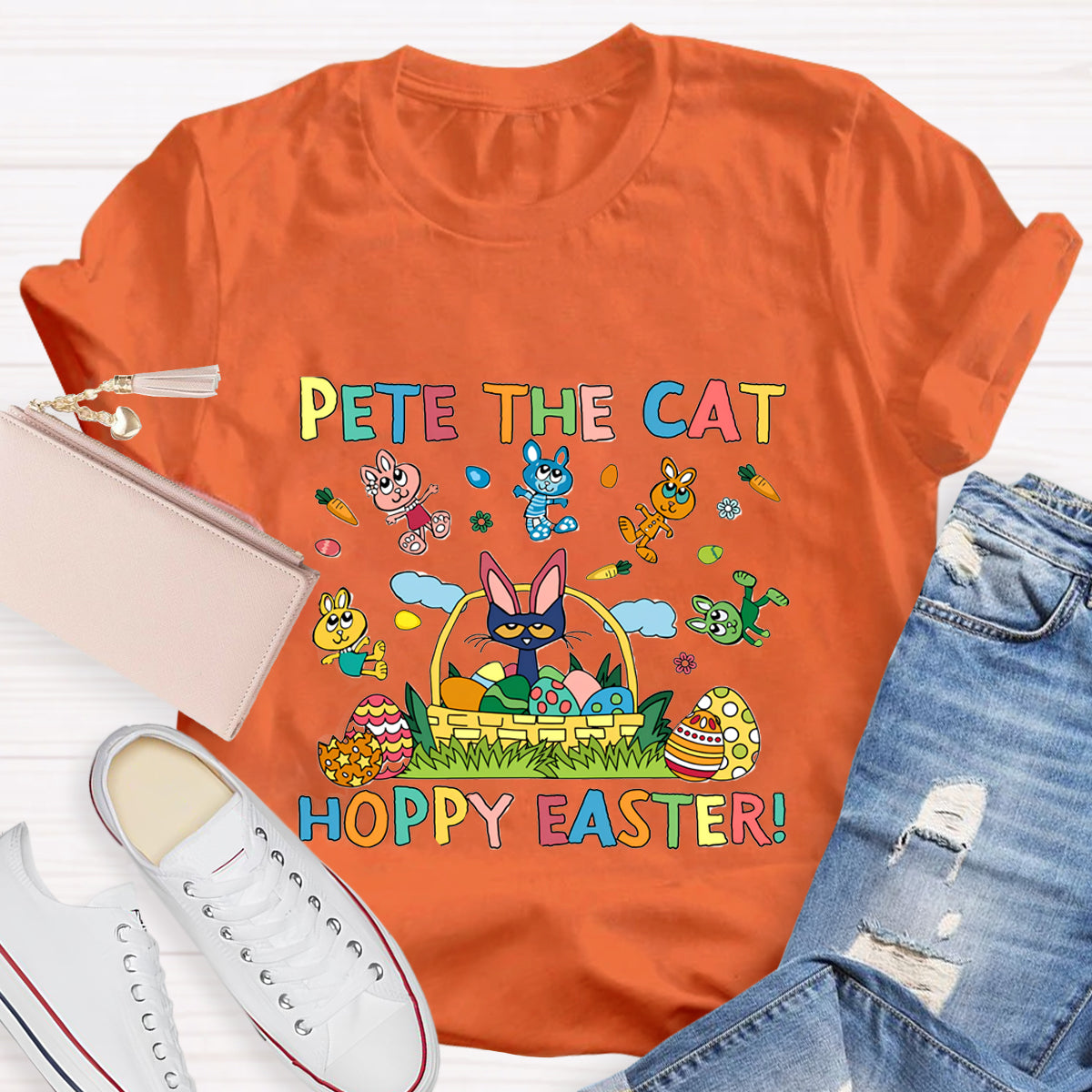 Pet The Cat Hoppy Easter Teacher T-Shirt
