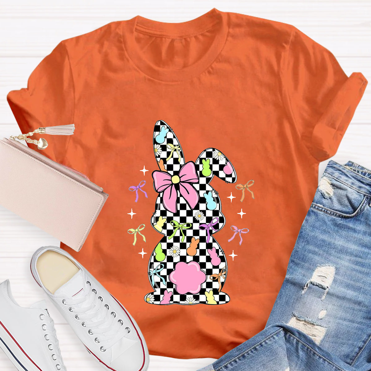 Easter Checkerboard Rabbit Teacher T-Shirt