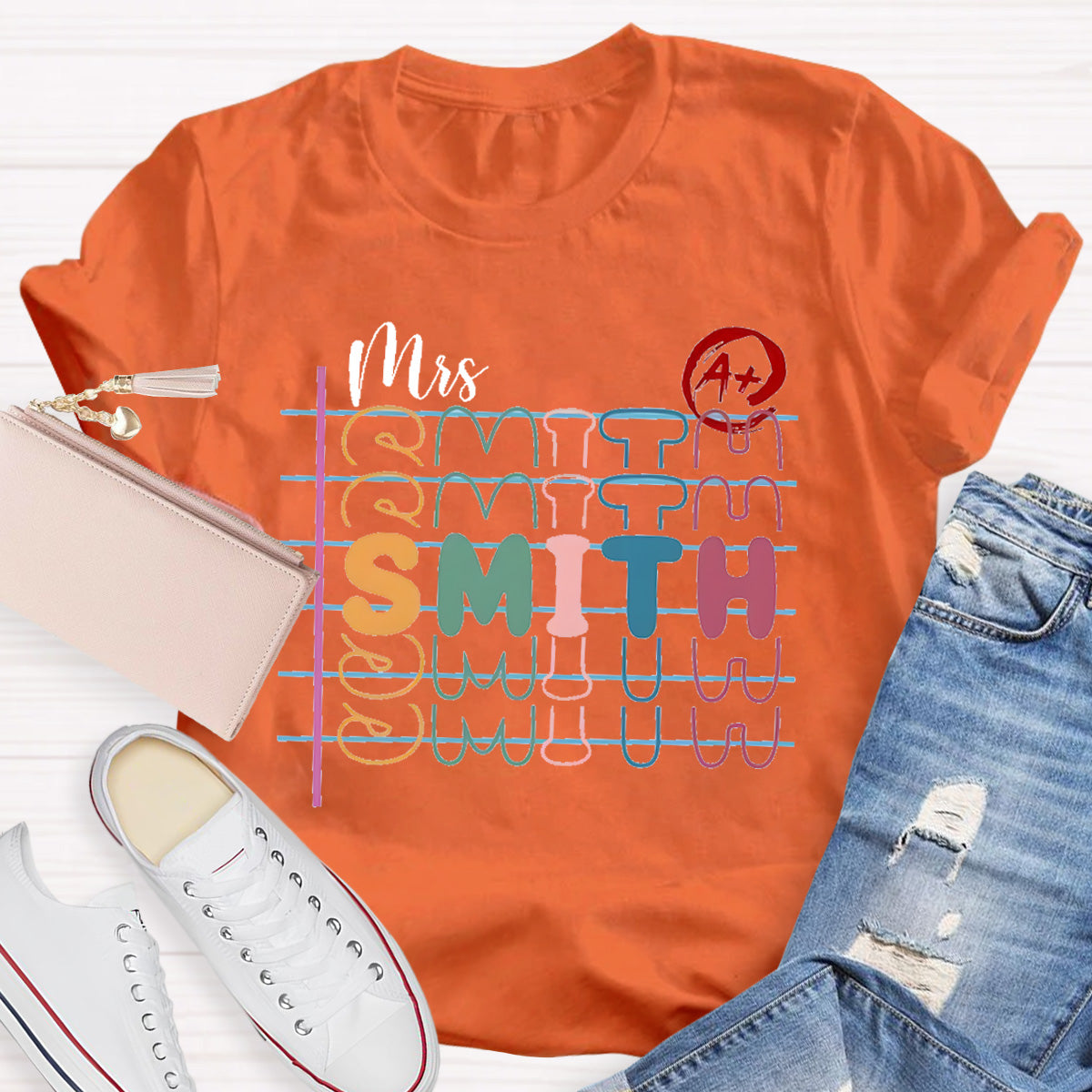 Personalized Name Colorful Letters Teacher T-Shirt