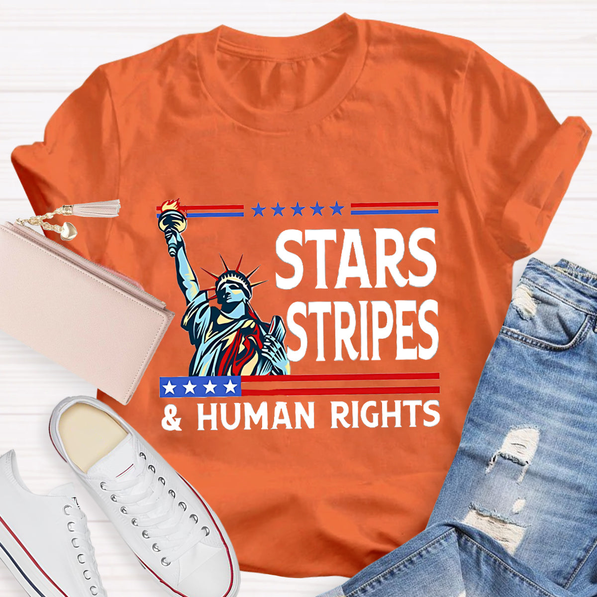 Stars Stripes And Human Rights Teacher T-Shirt