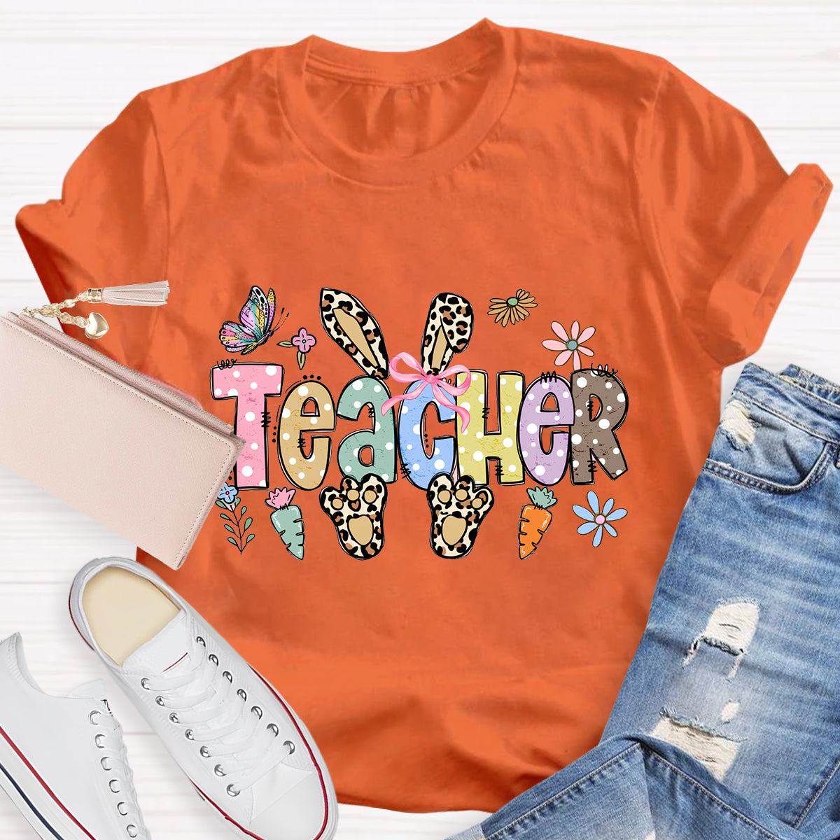 Leopard Happy Easter Bunny Teacher T-Shirt