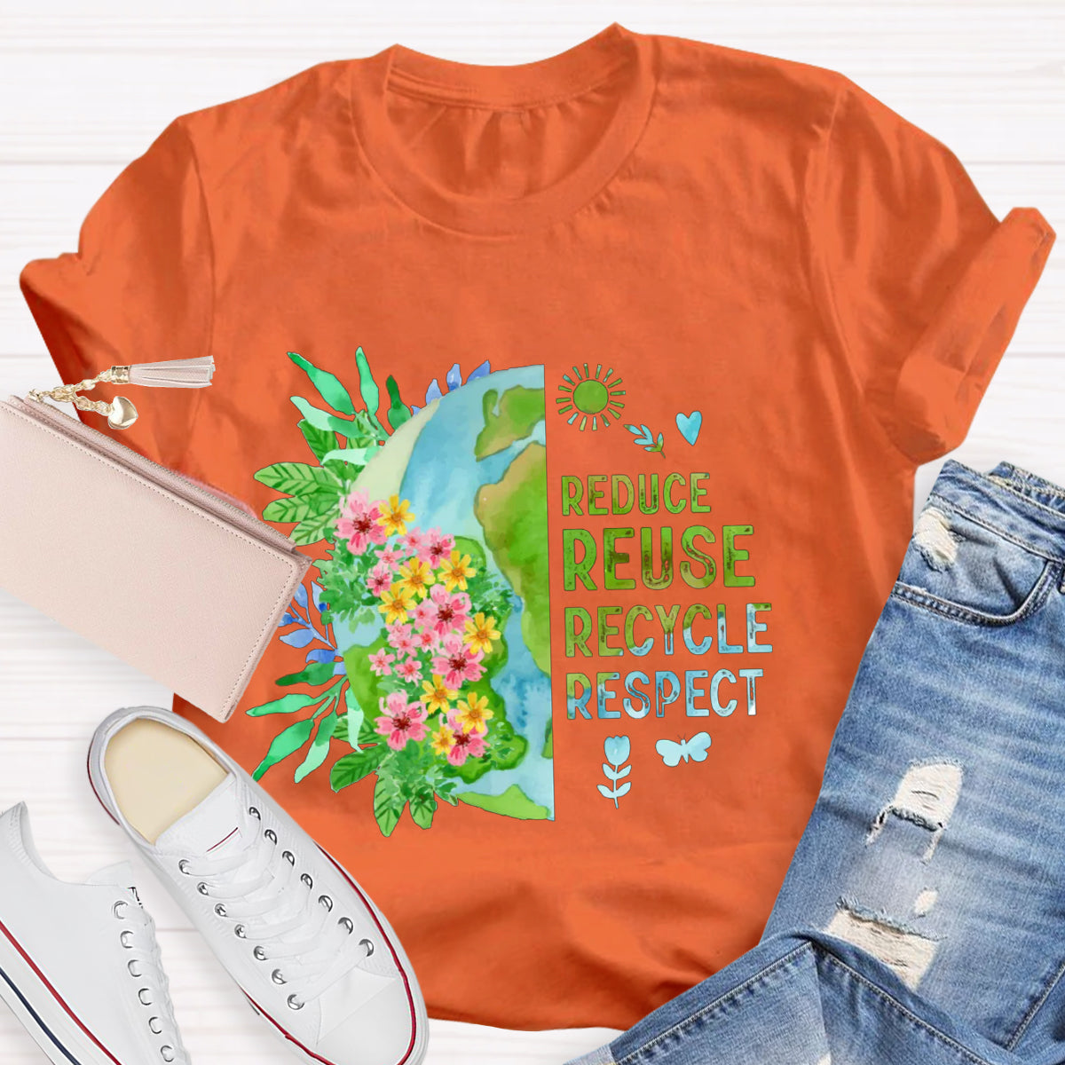 Recycle Respect Flower Planet Earth Day T-Shirt