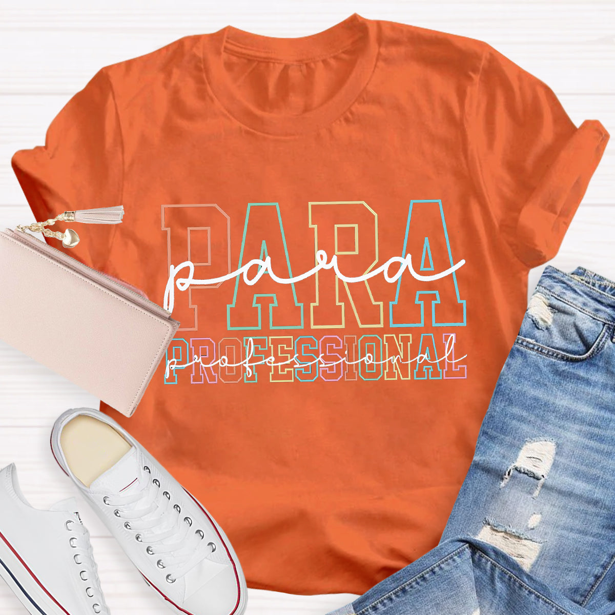 Colored abbreviated text Para Teacher T-Shirt
