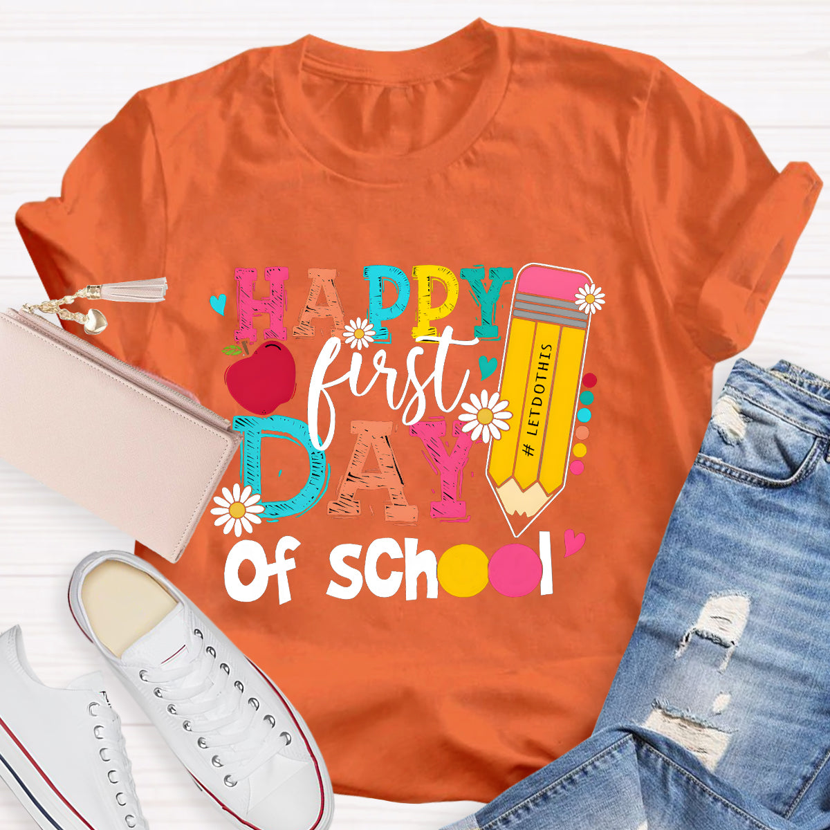 Happy First Day of School Pencil Teacher T-Shirt