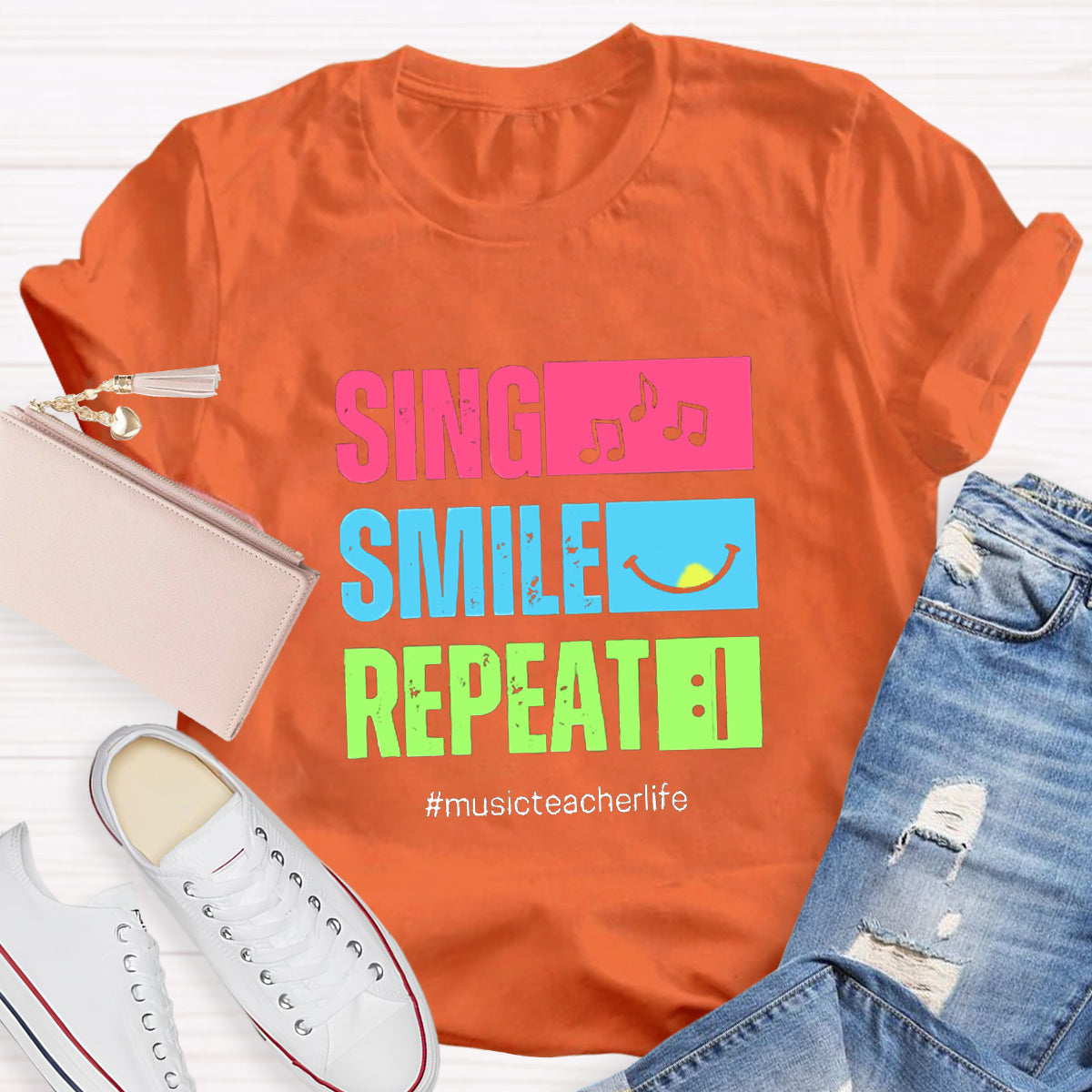 Sing Smile Repeat Music Teacher T-Shirt