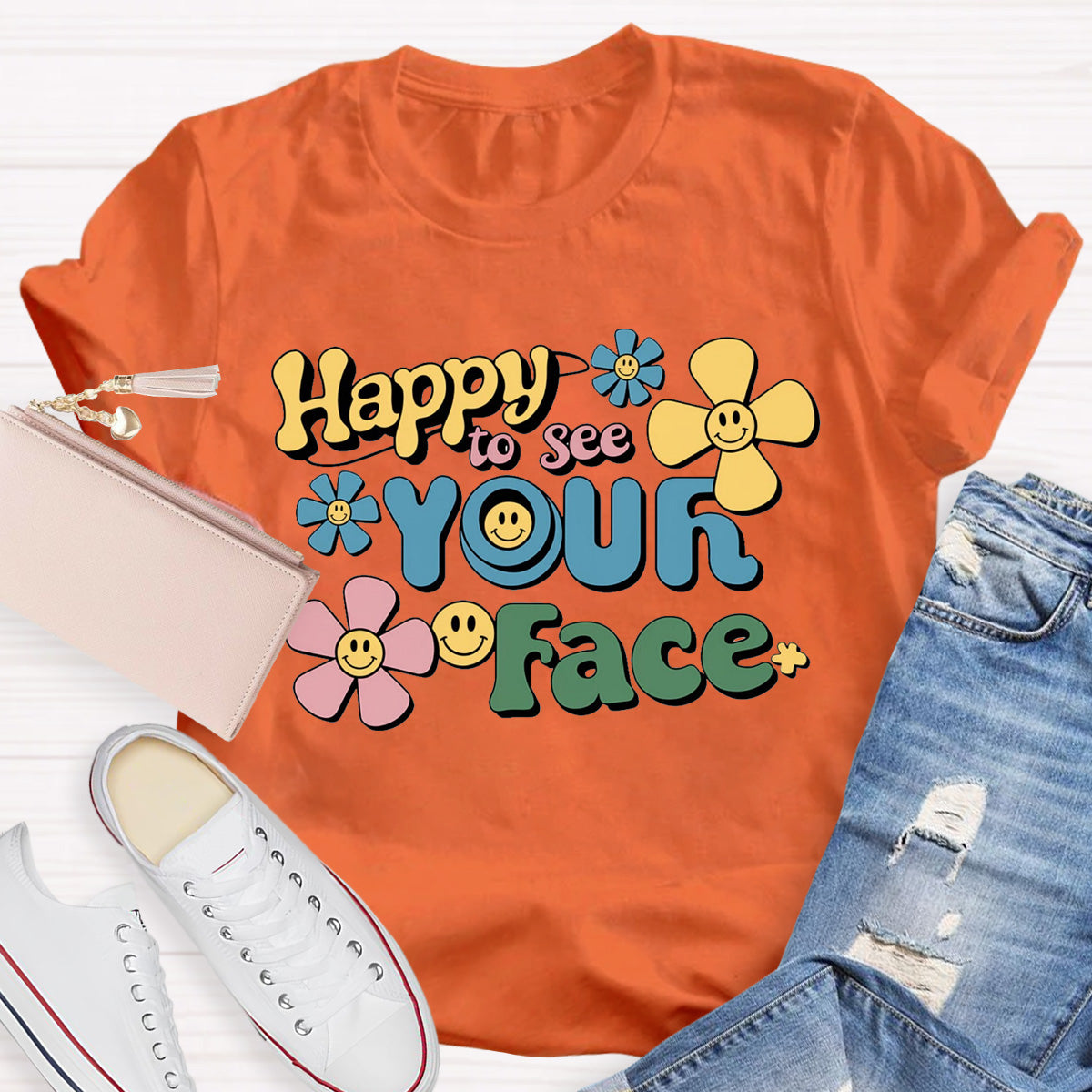 Happy To See Your Face Yellow Flower Teacher T-Shirt