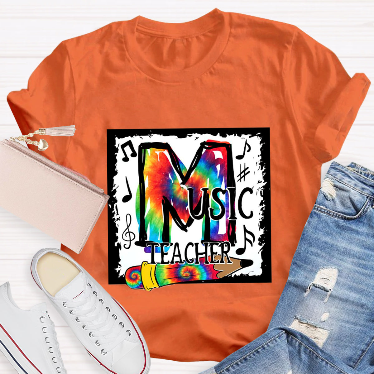 Colorful Music Note Teacher T-Shirt