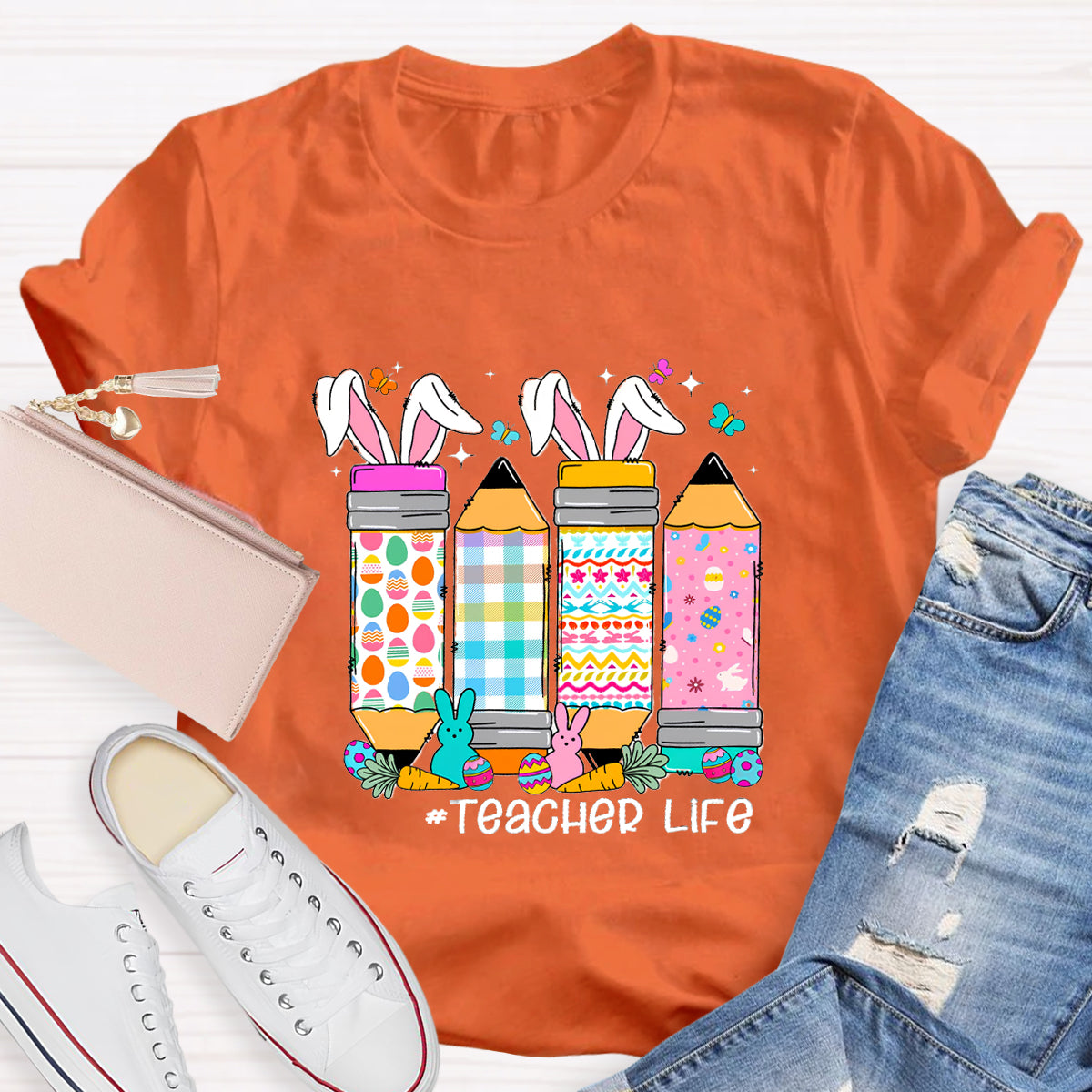 Easter Happy Life Teacher T-Shirt