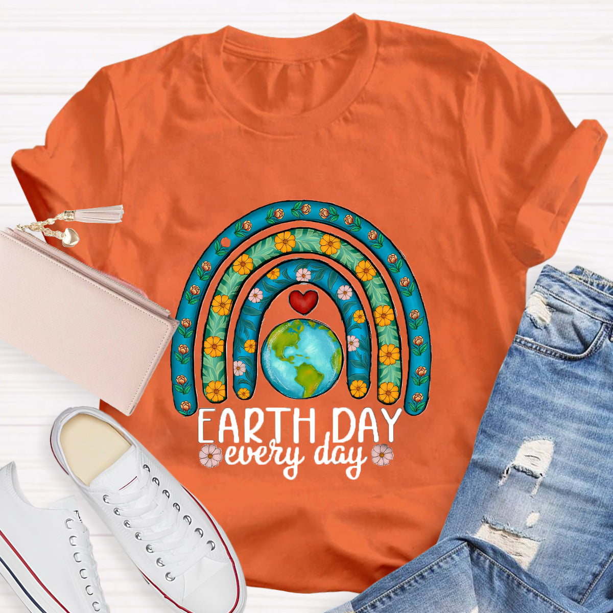 Earth Day Every Day Plant Rainbow Teacher T-Shirt