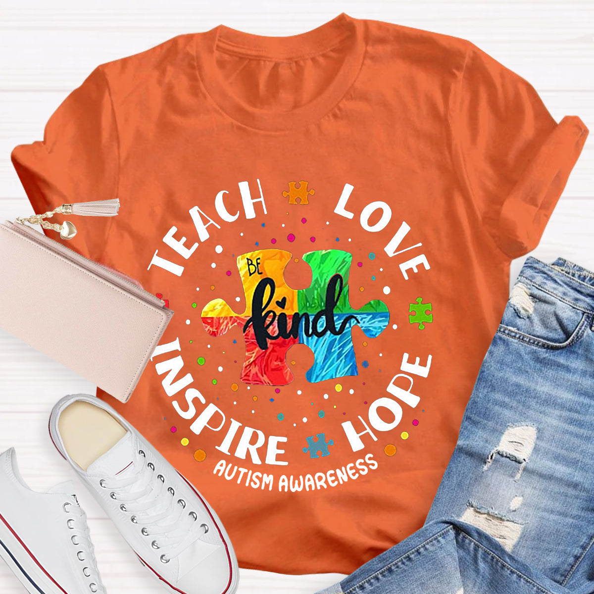 Teach Love Hope Inspire Be Kind Autism Awareness T-Shirt