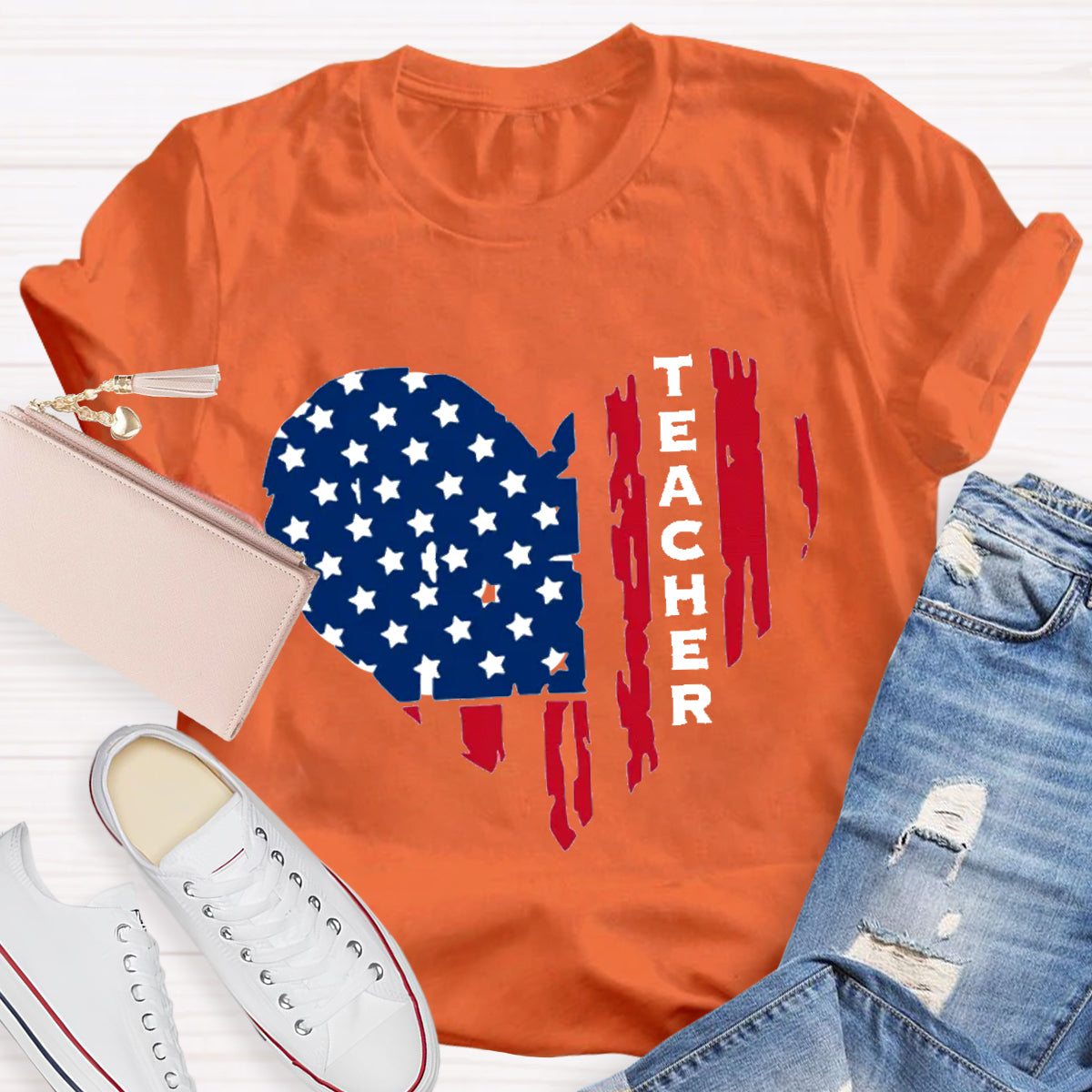 American Teacher Heart Teacher T-Shirt