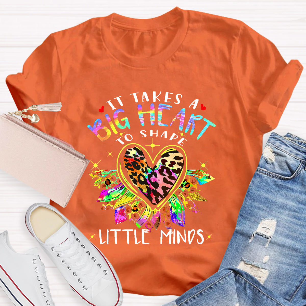 It Takes A Big Heart To Shape Little Minds Leopard Sunflower T-Shirt