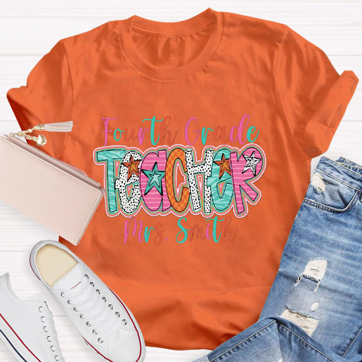 Personalized Grade And Name Fourth Grade Teacher T-Shirt