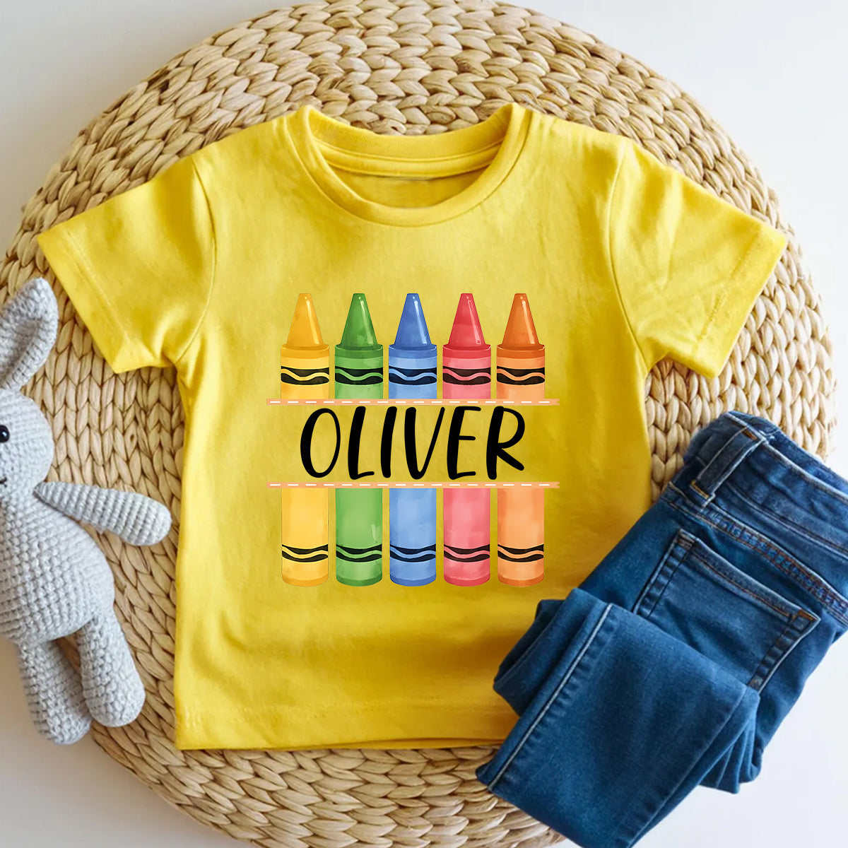 Personalized Name Rainbow Crayon Vibes Toddler T-shirts