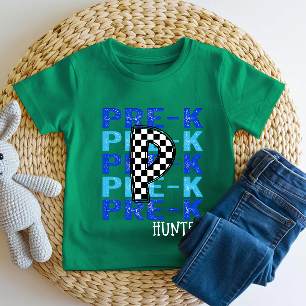 Personalized Name And Grade Checkered Into Kindergarten Toddler T-shirts