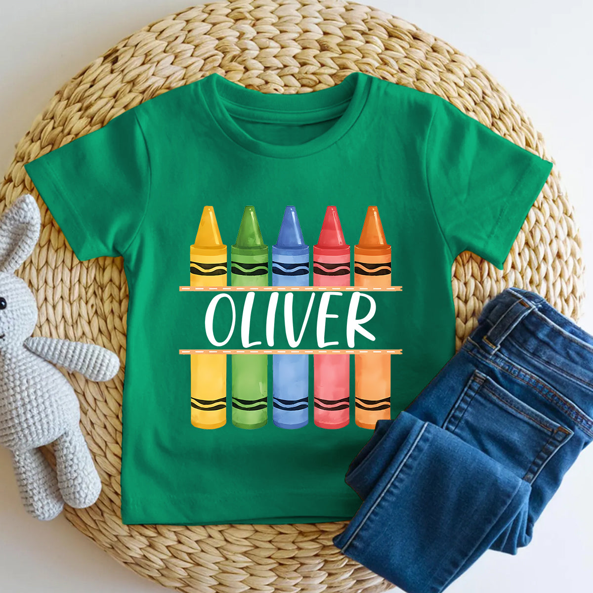 Personalized Name Rainbow Crayon Vibes Toddler T-shirts