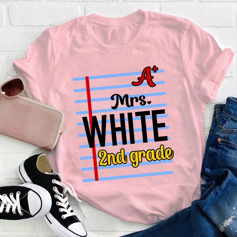 Personalized Name And Grade A Teacher T-Shirt