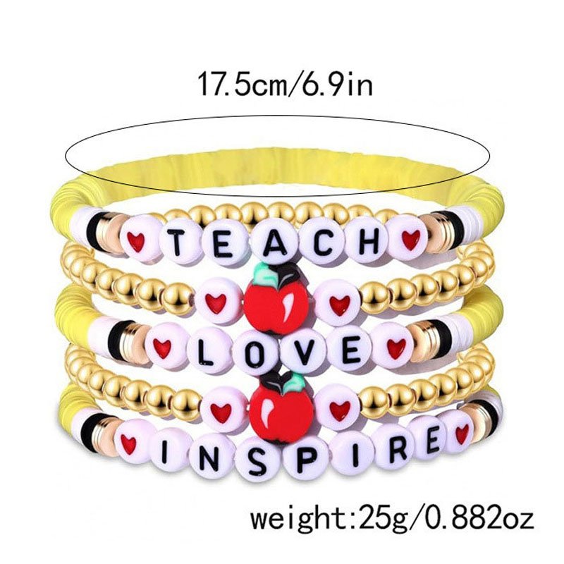 Round Beads English Alphabet Beaded Elastic Bracelet