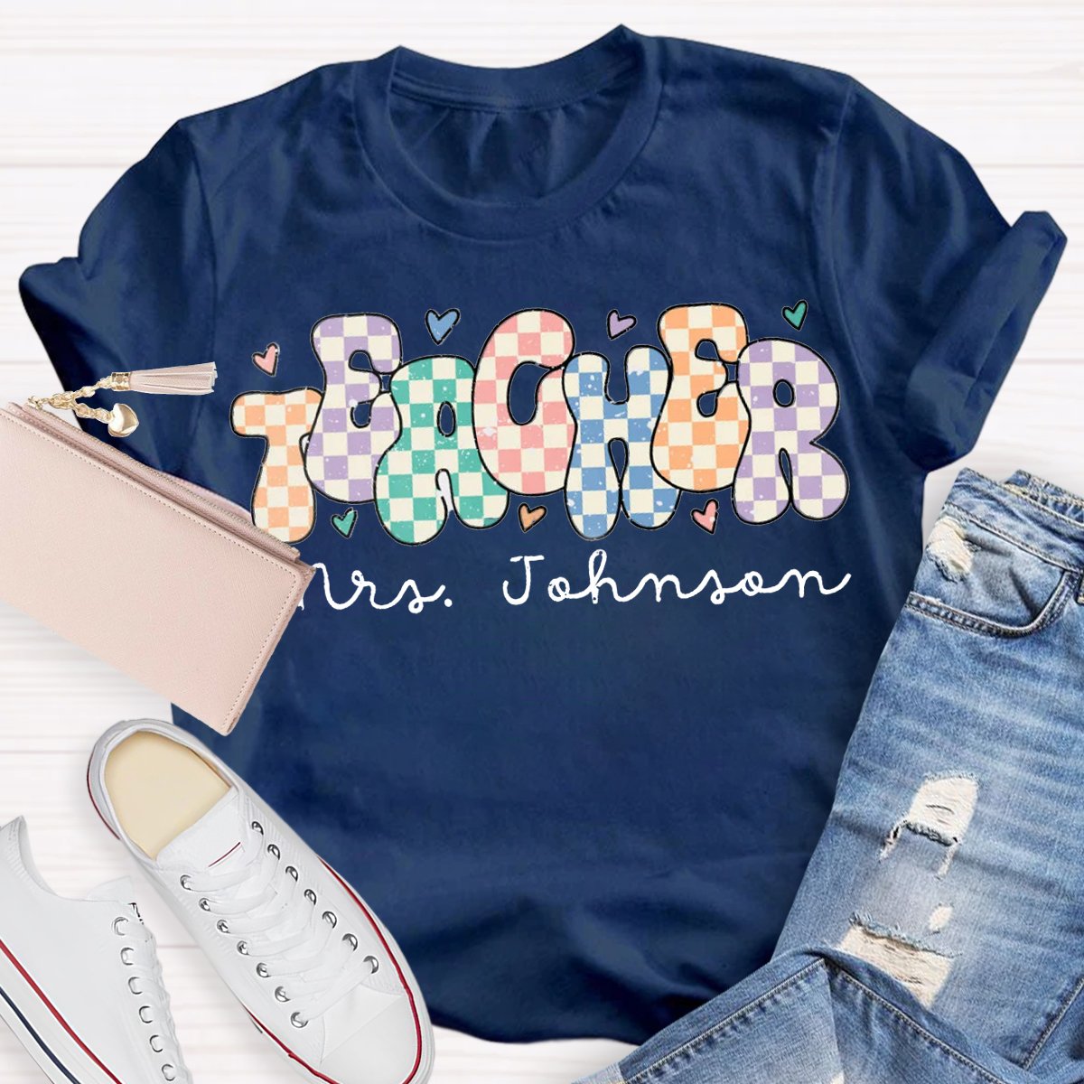 Personalized Name Colorful chessboard design T-shirt