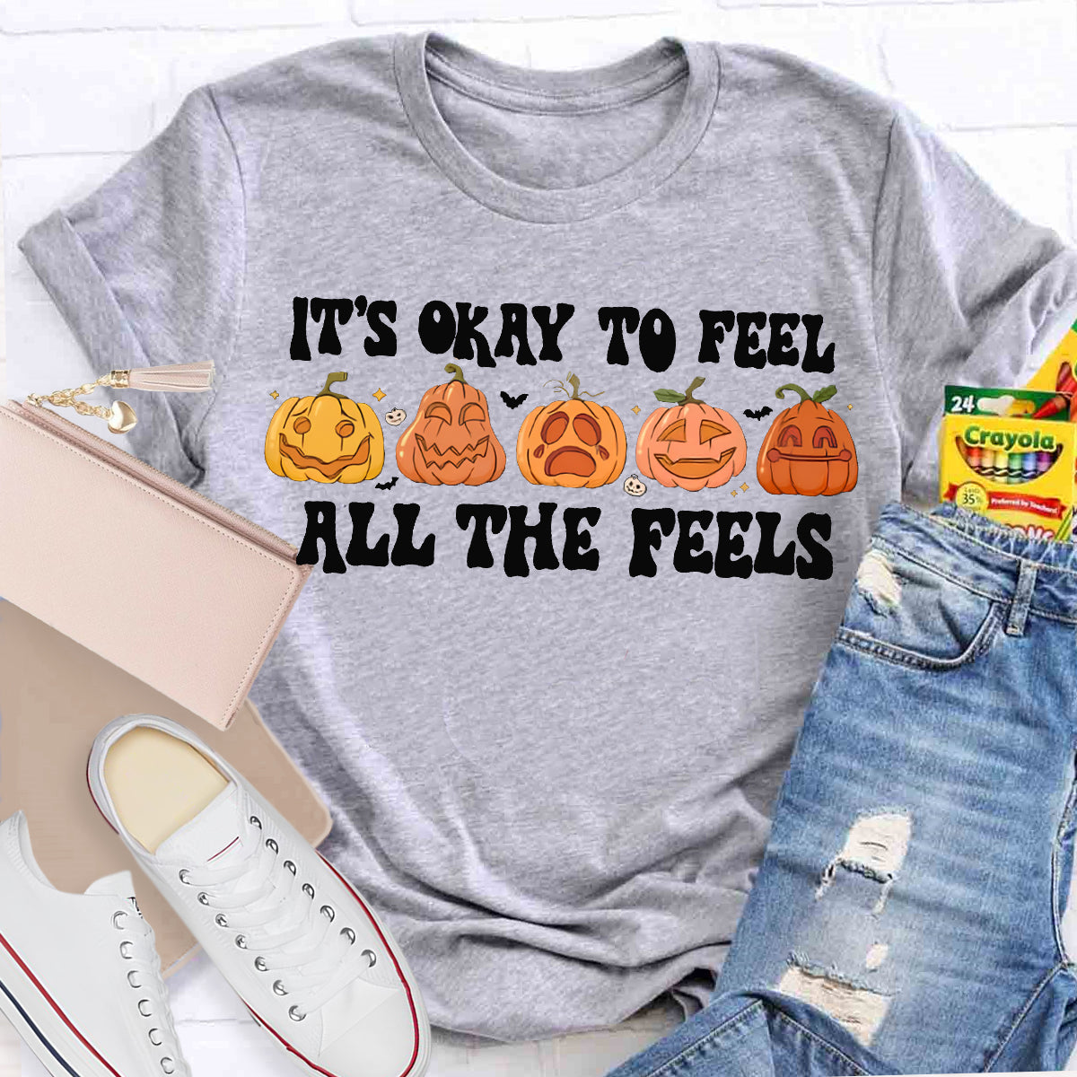 It'S Okay To Feel All The Feels Five Cute Pumpkins T-shirt