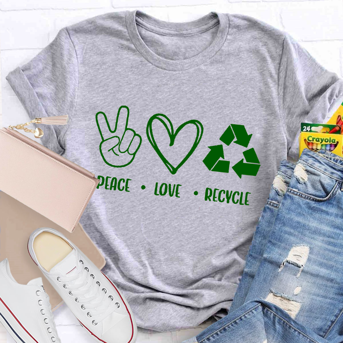 Peace Love Recycle Earth Day T-Shirt