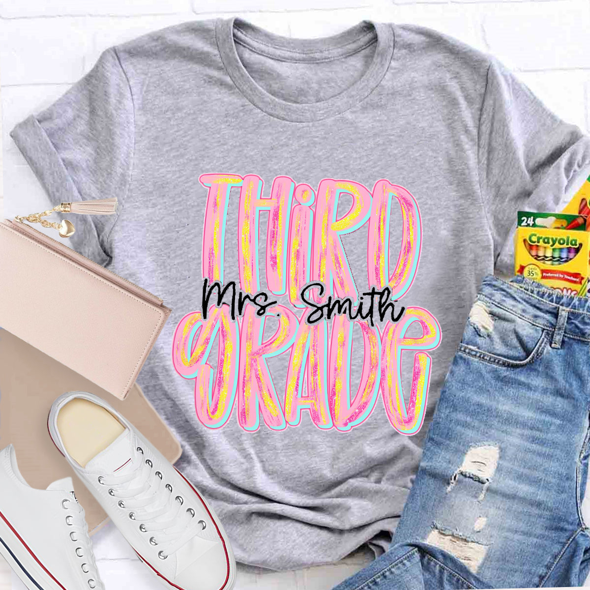 Personalized Grade And Name Pink Second Grade Teacher T-Shirt