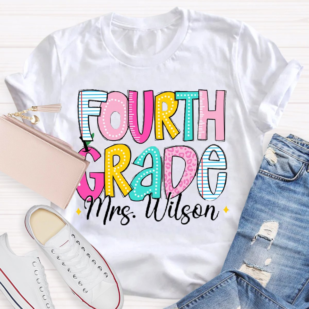 Personalized Grade And Name Colorful Apple T-Shirt