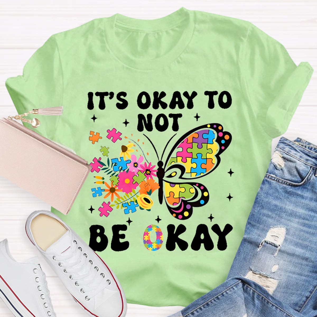 It's Ok To Not Be Okay Butterfly  Teacher T-Shirt