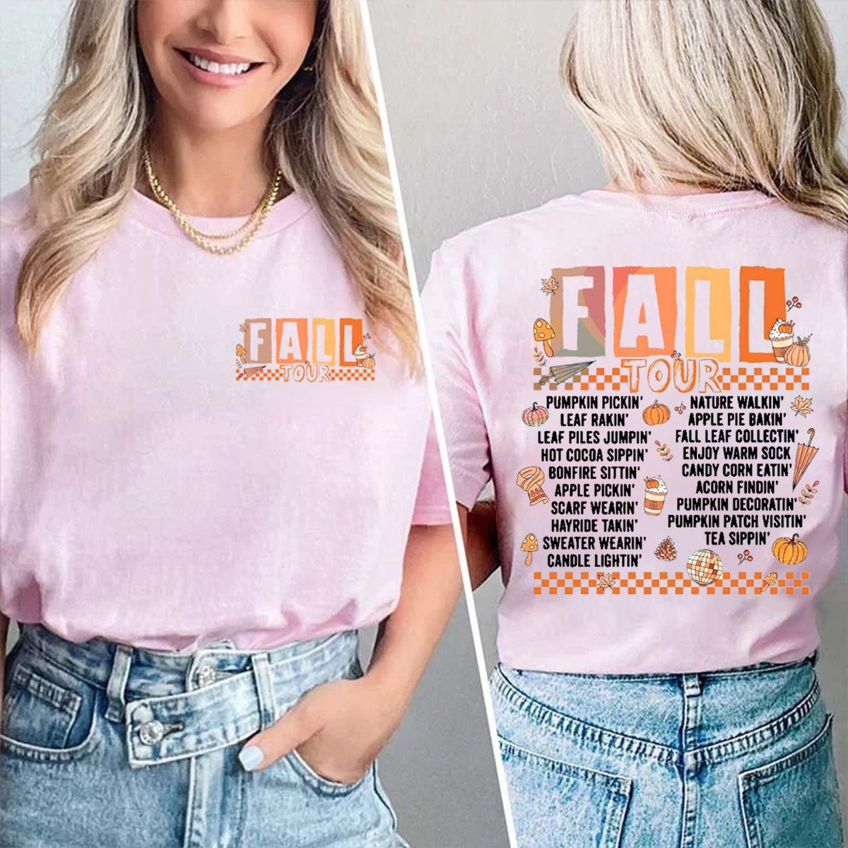 Fall Tour Pumpkin Gardening Double Printed T-shirt