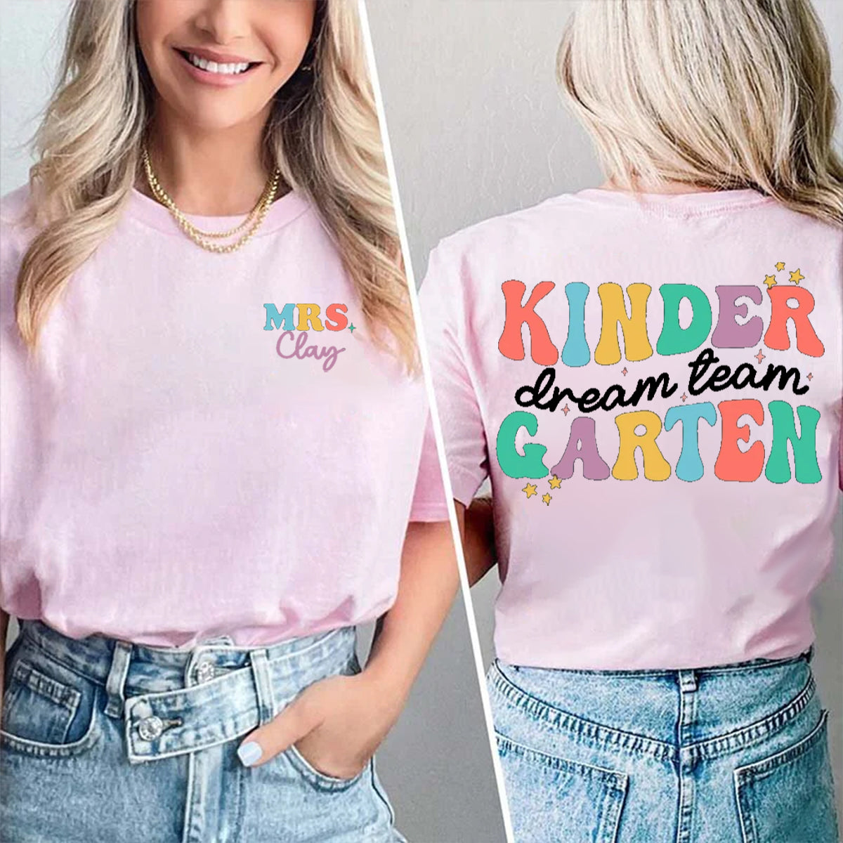 Personalized Name And Grade Dream Team Double Printed T-shirt