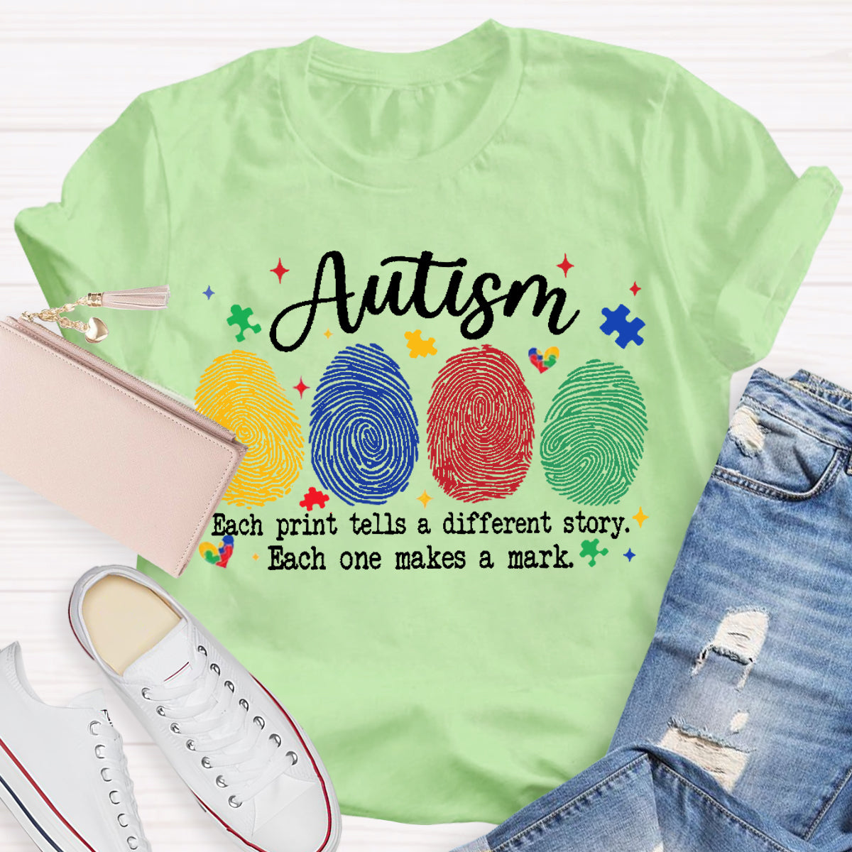 Autism Each One Makes A Mark Teacher T-Shirt