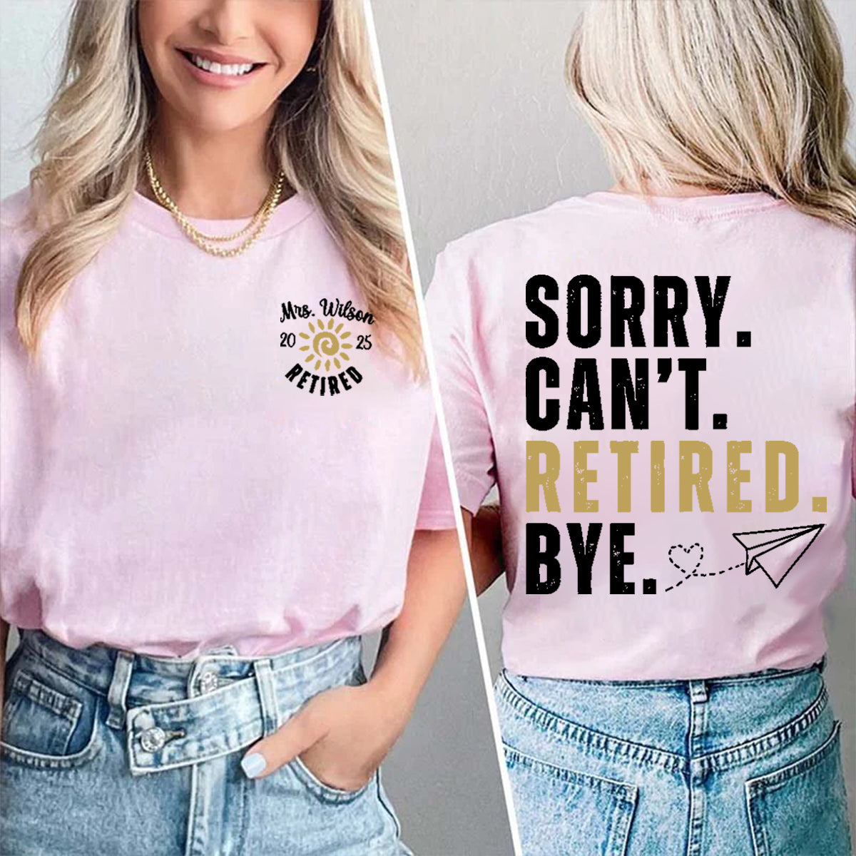 Personalized Name Retired Teacher Double Printed T-shirt