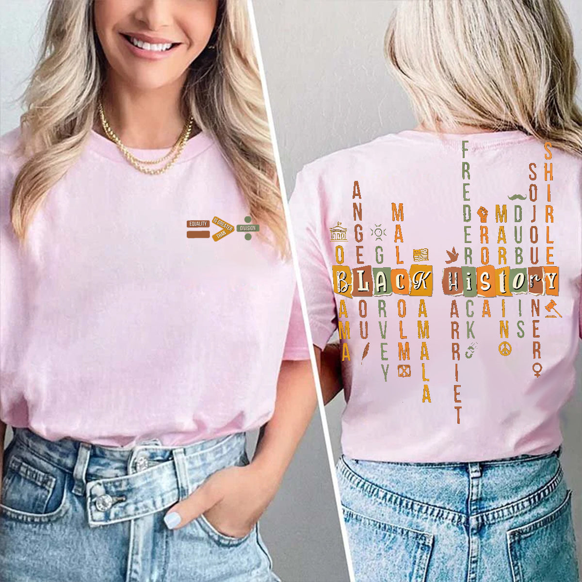 Equality Is Greater Than Division Teacher Double Printed T-shirt