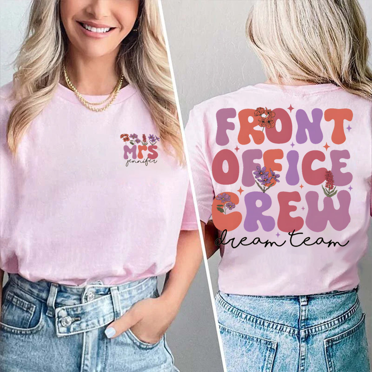 Personalized Name Front Office Double Printed T-shirt