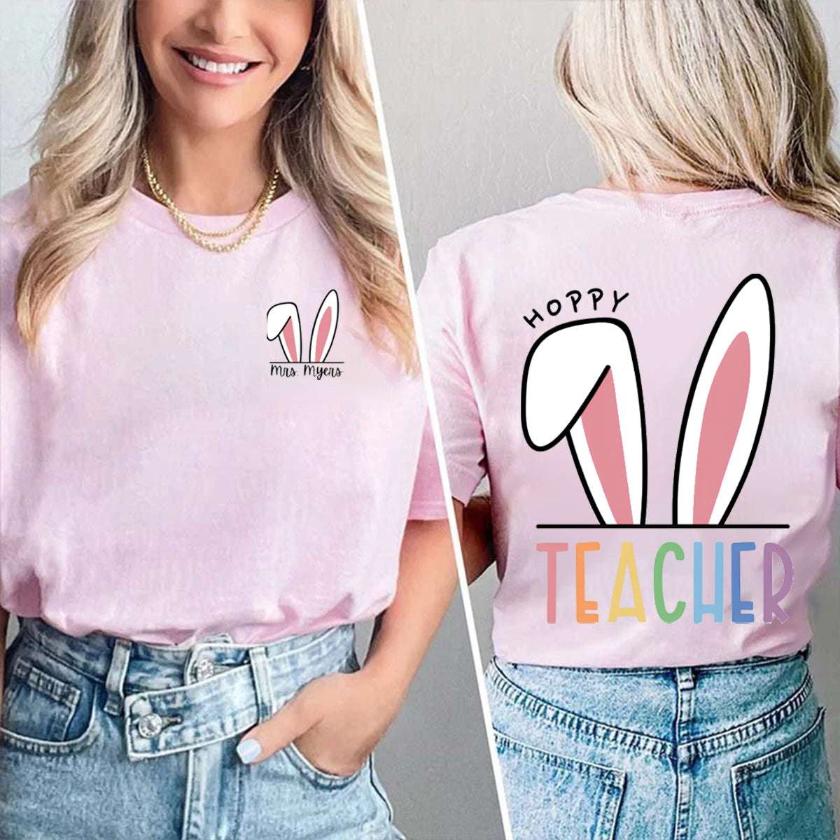 Personalized Name Easter Double Printed T-shirt