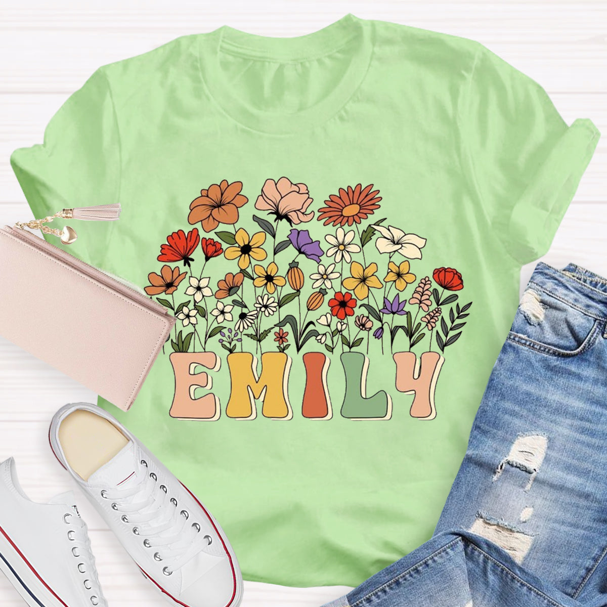 Personalized Teacher Name Floral T-Shirt