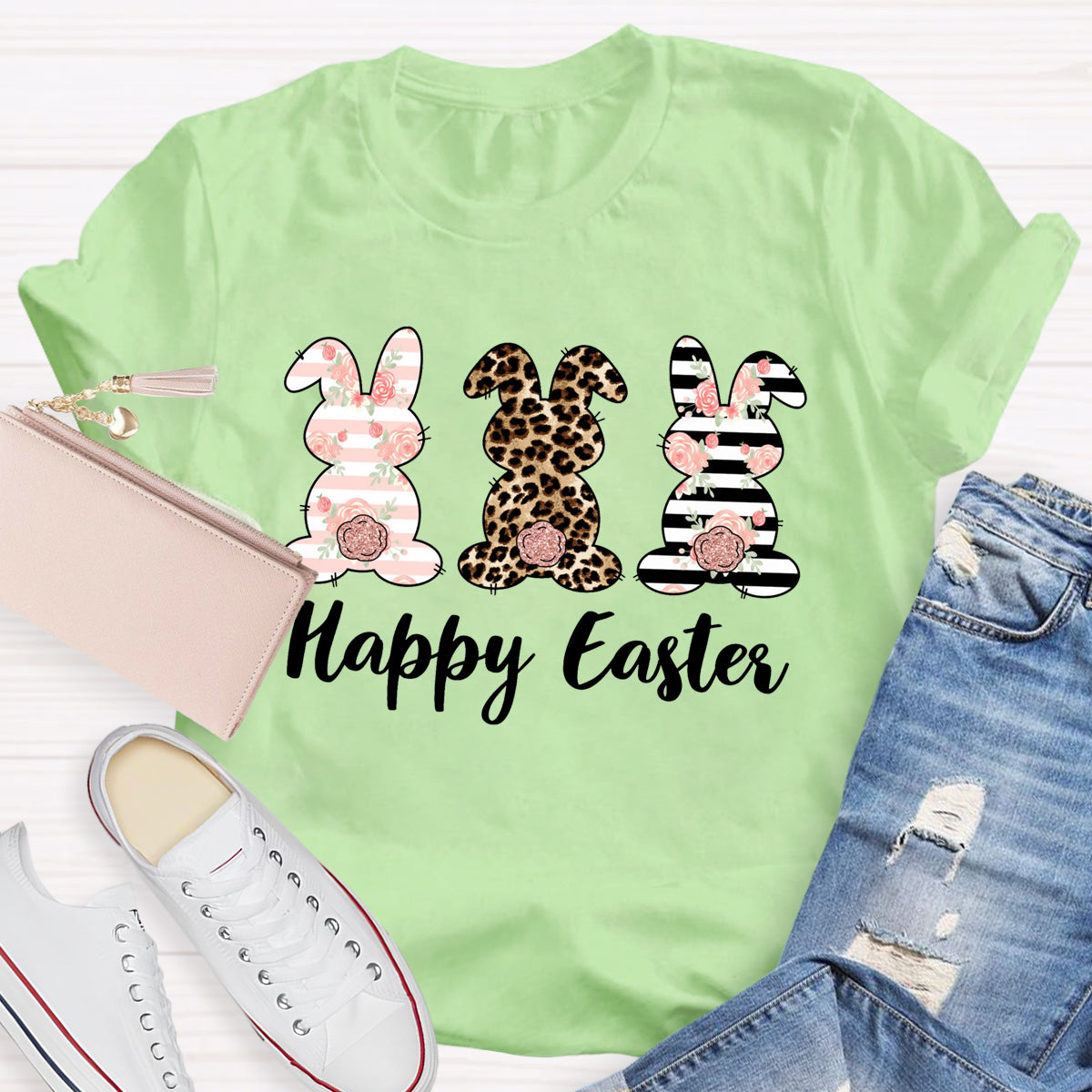 Happy Easter Cute Live Floral Bunny Teacher T-Shirt