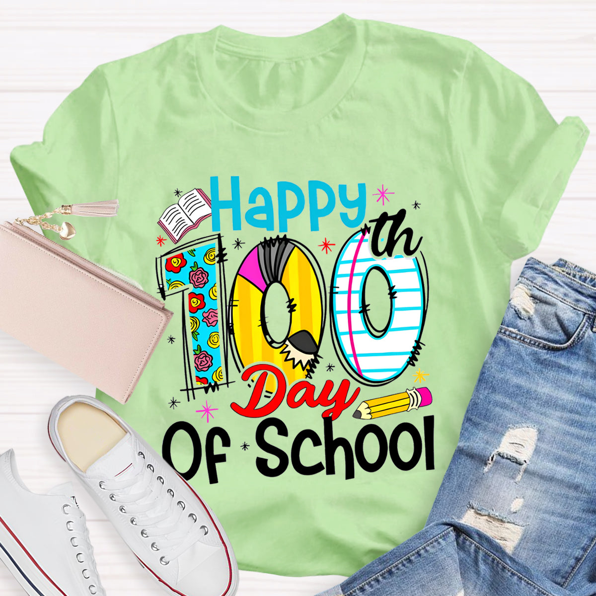 Happy 100th Days Of School Book Pencil T-Shirt
